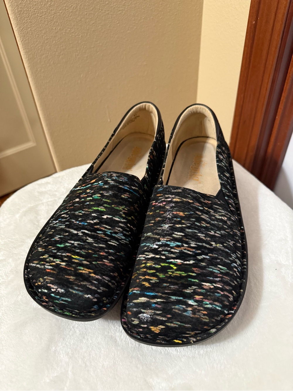 Alegria Black Multicolor Slip-On Loafers